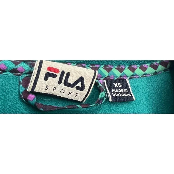 FILA Sport Fleece Faux Fur Turquoise Green Zip Up Jacket Sz XS - Picture 8 of 9